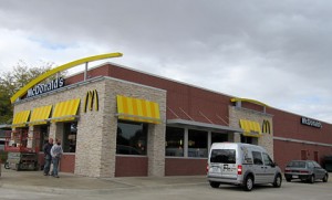 A McDonald's restaurant in Mason City, Iowa.  Workers at franchised stores won't see the raise.