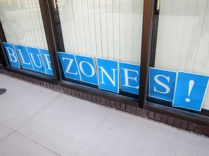 Blue Zone sign in the mayor's office