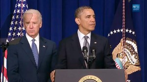 Vice President Joe Biden and President Barack Obama talk about gun violence on January 16th, 2013.