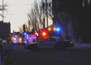 Fire Department, Ambulance Service and Police Officers investigate false alarm