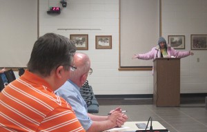 Cheryl Gerk of Mason City addresses the City Council in March of 2013.