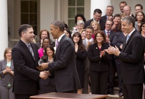President Barack Obama presents the National Teacher of the Year award to Jeff Charbonneau, a science teacher from Zillah, Washington, during the National Teacher of the Year presentation, on April 23, 2013 at the White House in Washington, D.C. UPI/Kevin Dietsch