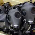 Newly produced gas masks for protection against chemical and biological warfare wait to be boxed in  the Supergum Ltd. Factory in Tel Aviv, Israel, May 7, 2013.