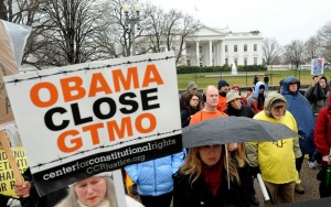 Protesters mark the 10th anniversary of the opening the Guantanamo Bay Detention Camp, in front of the White House in Washington, DC on January 11, 2012.   UPI/Pat Benic