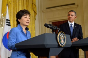 U.S. President Barack Obama and President Park Geun-hye of the Republic of Korea hold a joint press conference in the East Room at the White House on May 7, 2013 in Washington, D.C. UPI/Kevin Dietsch