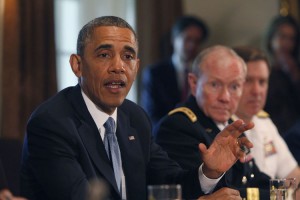President Barack Obama meets with Chairman Martin Dempsey and service secretaries, service chiefs, and senior enlisted advisors to discuss sexual assault in the military, in Washington, DC on May 16, 2013.     UPI/Dennis Brack/Pool