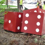 In what may be the most hideous of all the sculptures Mason City has seen to date, Robin Anderson brought gambling dice to Central Park.