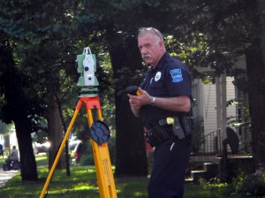 A Mason City police officer investigates