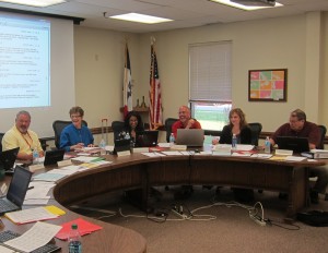 Mason City School Board and Superintendent Anita Micich at school board meeting, July 15th, 2013