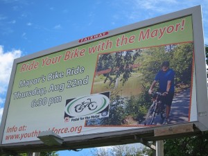 Billboard seen in Mason City for "Mayor's Ride"