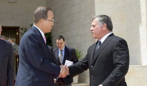 On an official visit to Jordan, Secretary-General Ban Ki-moon (left) meets with King Abdullah. UN Photo/Rick Bajornas