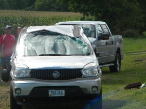 Damage done to upright SUV