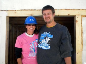 Jenny and Shaun Wumkes helping build their new shed