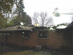 Rear house fire damage