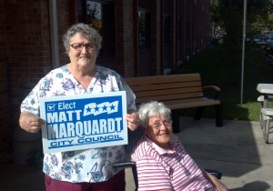 Marquardt supporters proudly display a sign Friday afternoon.