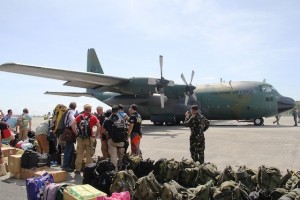 C-130 cargo plane lands in badly affected Tacloban City in the Philippines, in the wake of Typhoon Haiyan. Photo: courtesy of the Armed Forces of the Philippines