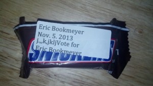 Candy with election propaganda stuck to wrapper