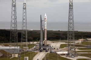 The Atlas V rocket carrying the Mars Atmosphere and Volatile Evolution (MAVEN) spacecraft sits at the launch pad at Florida's Cape Canaveral Air Force Station after rolling out from Space Launch Complex 41 on Saturday, Nov. 16. MAVEN is set to launch at 1:28 p.m. EST on Monday on a 10-month journey to the Red Planet.    Credit: NASA/Kim Shiflett