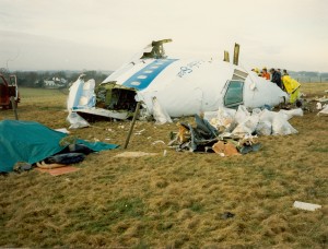 Investigators examine the wreckage of Pan Am Flight 103, which exploded over Lockerbie, Scotland on December 21, 1988.