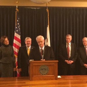 Congressman Leonard Boswell, Casey's CEO Bob Myers and Principal Financial Group CEO Larry Zimpleman join Gov. Branstad and Lt. Gov. Reynolds in announcing the Iowa Business Council's pledge of 2,500 jobs for veterans! ‪#‎iagov‬ ‪#‎ialegis‬