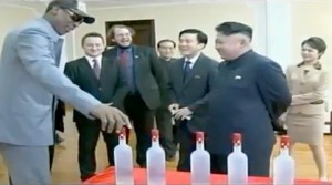 Dennis Rodman shows Kim Jung un his new line of vodka.