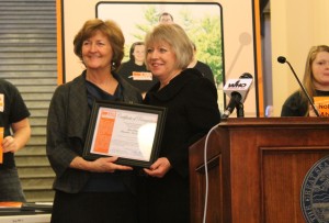 Representative Sharon Steckman of Mason City was recognized for her legislative work with the Achieving Maximum Potential (AMP) program, presented by Iowa’s First Lady Chris Branstad at the Statehouse.