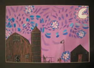 Cadence Rish, Harding Elementary 1st Grade, Starry Night in Iowa, Mixed Media