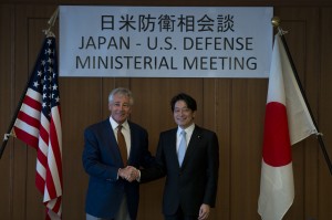 Secretary of Defense Chuck Hagel and Japanese Minister of Defense Itsunori Onodera pose for an official photo before a meeting in Tokyo, April 6, 2014. Hagel and Onodera met in Japan to discuss issues of mutual importance. DOD Photo by Erin A. Kirk-Cuomo 