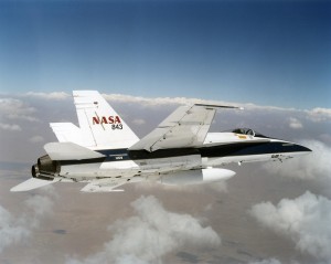NASA F/A-18 mission support aircraft were used to create low-intensity sonic booms during a resaerch project at the agency's Armstrong Flight Research Center in Edwards, California. The Waveforms and Sonic boom Perception and Response, or WSPR, project gathered data from a select group of more than 100 volunteer Edwards Air Force Base residents on their individual attitudes toward sonic booms produced by aircraft in supersonic flight over Edwards.