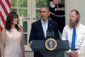 President Barack Obama announced the release of Army Sgt. Bowe Bergdahl in an address from the Rose Garden at the White House, May 31, 2014, accompanied by the soldier’s parents. Bergdahl spent five years in captivity in Afghanistan. “The United States does not ever leave our men and women in uniform behind,” Obama said. “That’s who we are as Americans.”