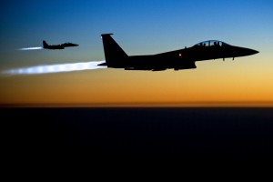 U.S. Air Force F-15E Strike Eagles fly over northern Iraq