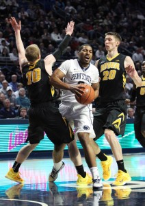 Penn State guard D.J. Newbill (2) drives the ball to the basket (Matthew O'Haren-USA TODAY Sports)