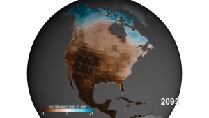 North American map of estimated ground moisture in 2095 based on a moderate emissions scenario Soil moisture 30 cm below ground projected through 2100 for moderate emissions scenario RCP 4.5. The soil moisture data are standardized to the Palmer Drought Severity Index and are deviations from the 20th century average. Image Credit: NASA's Goddard Space Flight Center