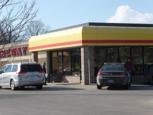 One of two police cars at the Fareway grocery store on March 7, 2015