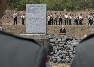 IWO TO, Japan (March. 21, 2015) Secretary of the Navy (SECNAV) Ray Mabus delivers remarks at the 70th anniversary commemoration ceremony of The Battle for Iwo Jima in Iwo To, Japan. (U.S. Navy photo by Chief Mass Communication Specialist Sam Shavers/Released)