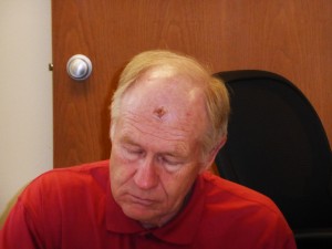 Jay Urdahl at Supervisor's meeting Tuesday morning.  He appeared to have most of his mental faculties in order despite what appeared to be a nasty wound on his forehead.