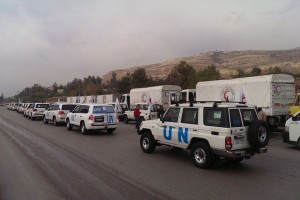 A humanitarian convoy on its way to the besieged Syrian town of Madaya. Photo: OCHA Syria