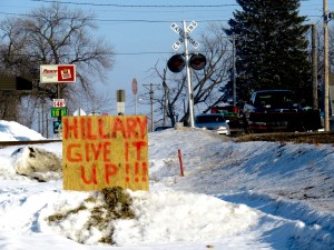 Someone in Manly, Iowa doesn't think too highly of Hillary
