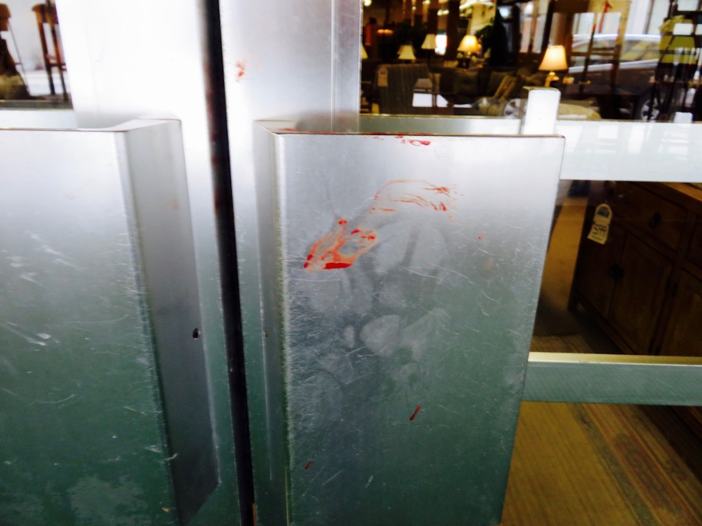 Blood on the main door after the accident