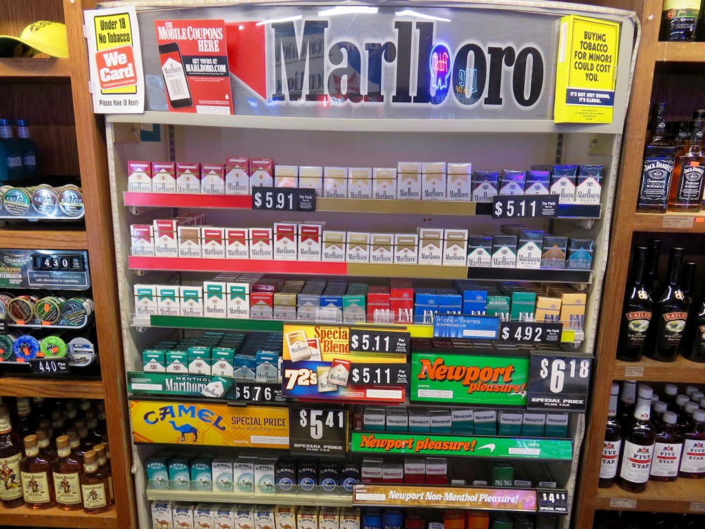 Cigarette display at New Don Liquor and Tobacco
