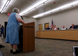 Phyllis Willis of Fertile, Iowa, addressed the Clear Lake city council in opposition to the Prestage Foods pork plant proposed for Mason City