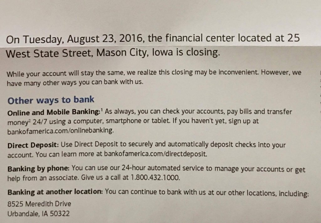 Letter to customers from Bank of America