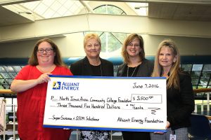 Heather Rissler, NIACC Biology Instructor; Dr. Terri Ewers, Vice President of Student Services at NIACC; Molly Knoll, Director of Institutional Advancement at NIACC; Rebecca Gisel, Key Account Manager at Alliant Energy
