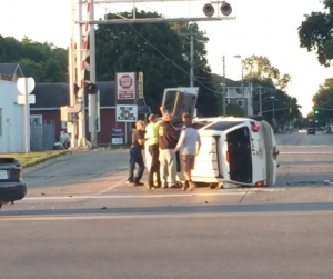 Van over-turned at intersection