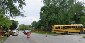 A school bus turns off of North Pierce Avenue at the 300 block last week
